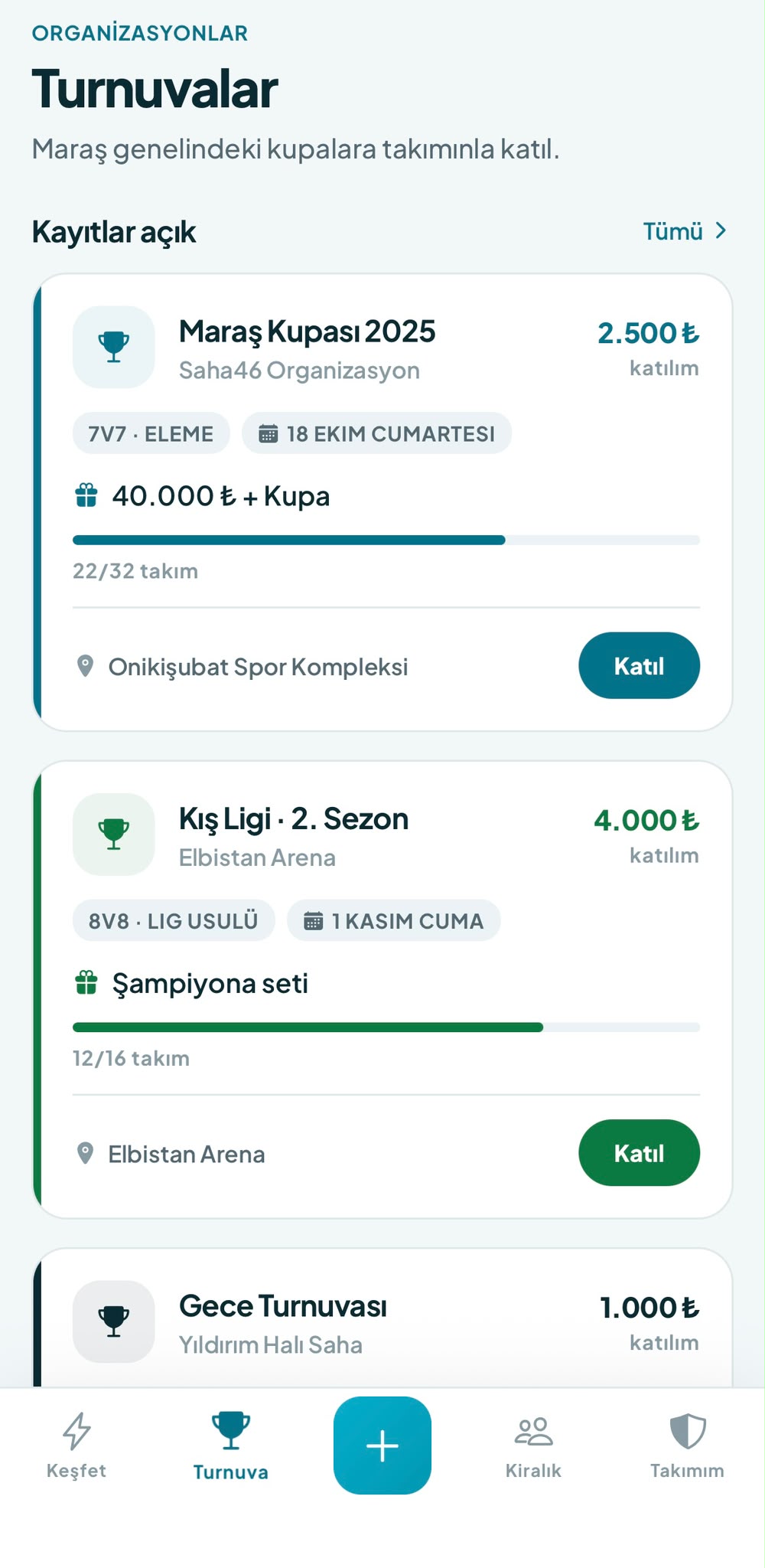 Saha46 turnuvalar ekranı: Kahramanmaraş'ta düzenlenen turnuvaların listesi